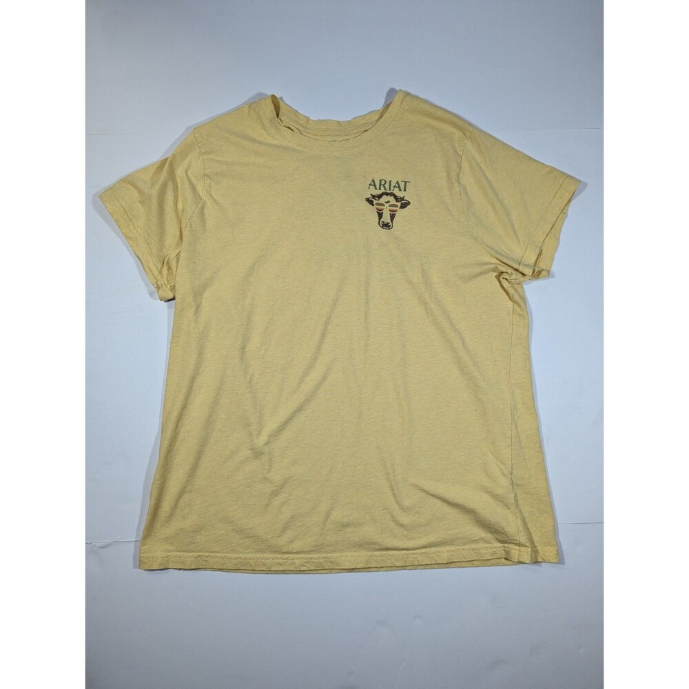Ariat Relaxed Yellow Women T Shirt  XXL Cow With Rainbow Sunglasses Graphic